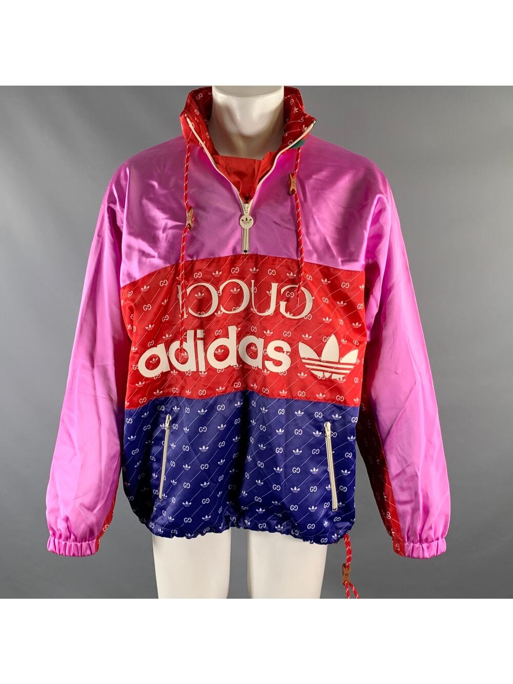 GUCCI X ADIDAS Size 38 Multi-Color Monogram Acetate Anorak Jacket